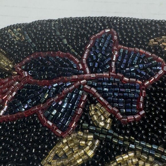 VTG 80s 70s Black Sz S XS Beaded Waist Belt Retro Goth Grunge Floral 3” Regale - Picture 3 of 14